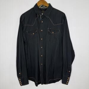 Roper Shirt Mens Large Black Western Snap Button Long Sleeve Cowboy Casual
